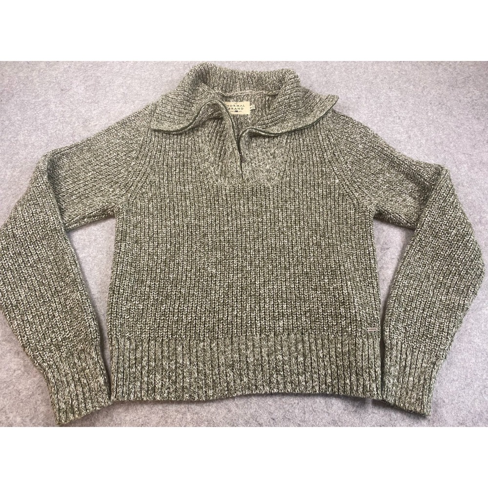 The Normal Brand‎ Dani Quarter Zip Olive Green Marbled Knit Sweater Size M